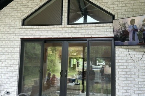 Doors Sliding Patio French Doors Sliding patio doors installed on a white brick home by Mengel Exteriors